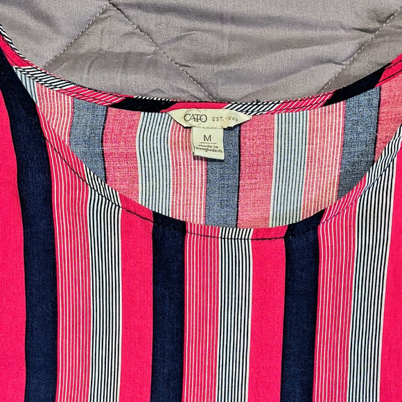 (M) Women's Cato Pink & Navy Striped Bell Sleeve Blouse - Picture 3 of 5